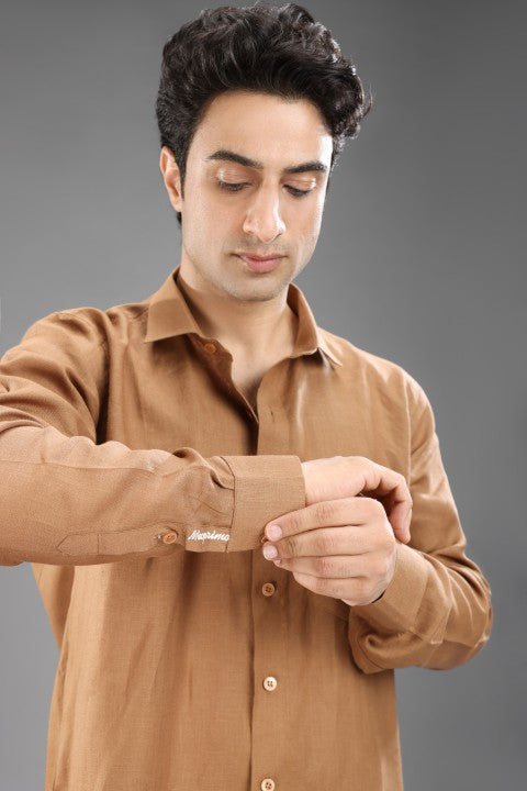 Tobacco Brown Pure Linen Cord Set