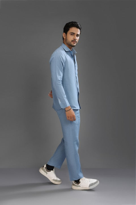 Denim Blue Pure Linen Cord Set