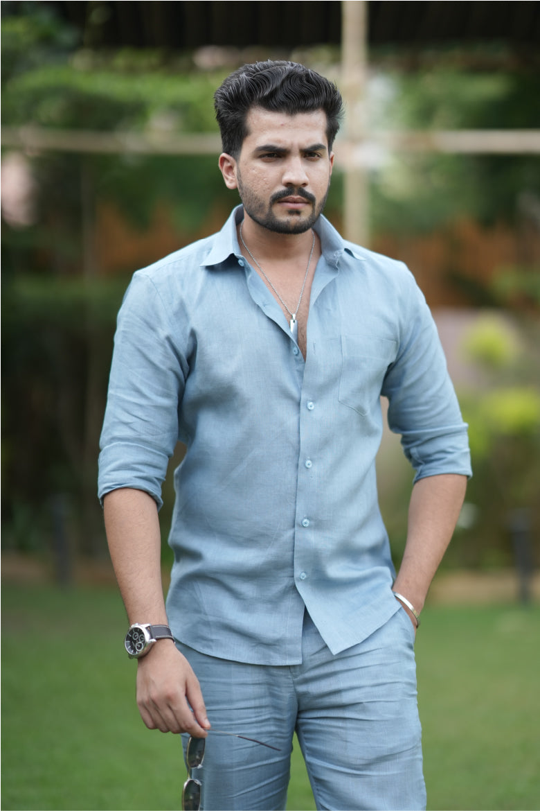 Denim Blue Pure Linen Cord Set