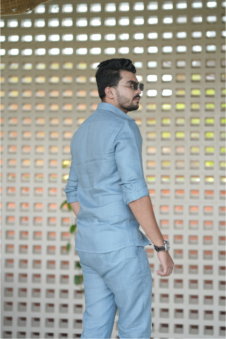 Denim Blue Pure Linen Cord Set