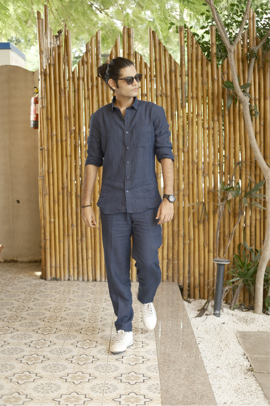 Navy Blue Linen Pure Cord Set