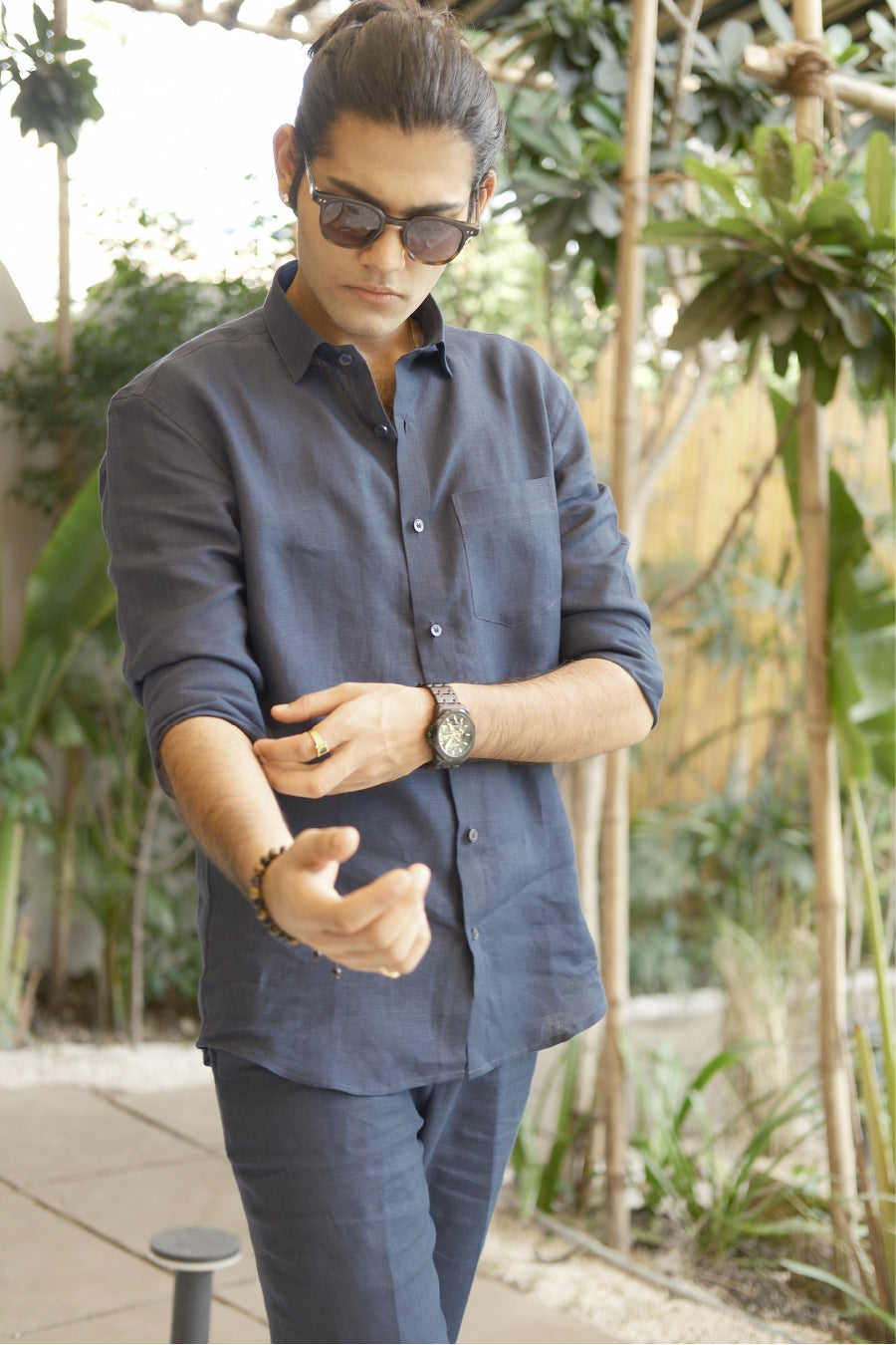 Navy Blue Linen Pure Cord Set