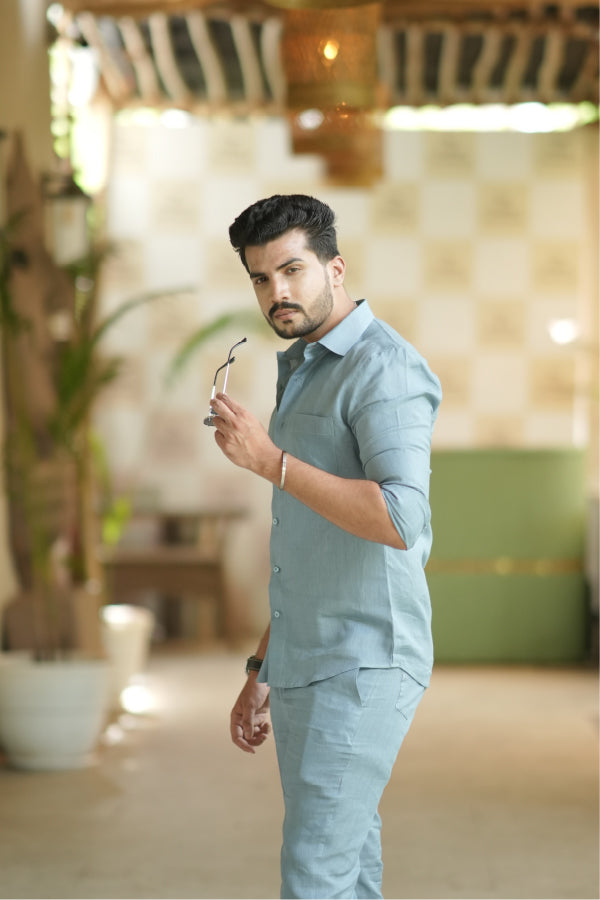 Denim Blue Pure Linen Cord Set