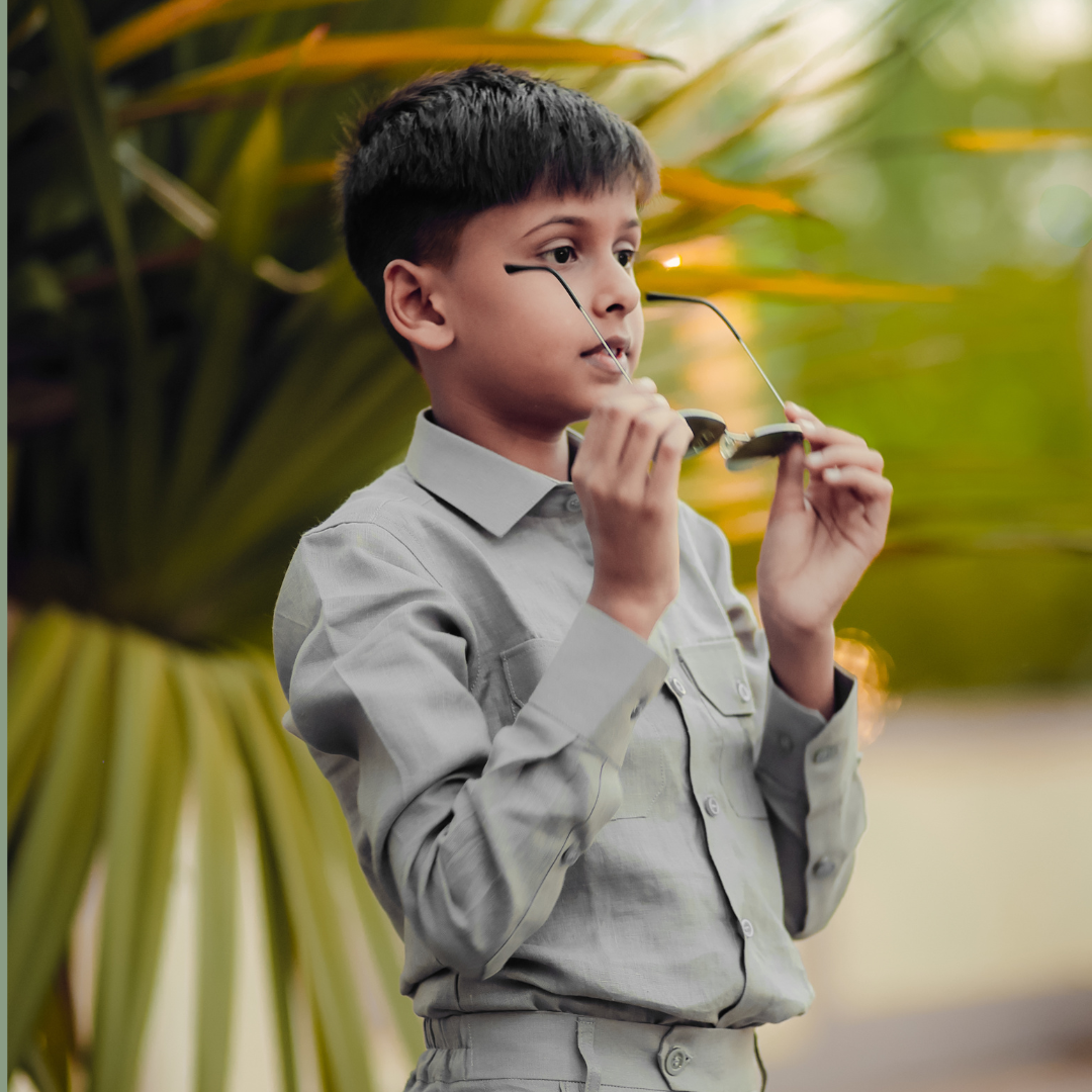 Grey - Pure Linen Cord Set - For Kids