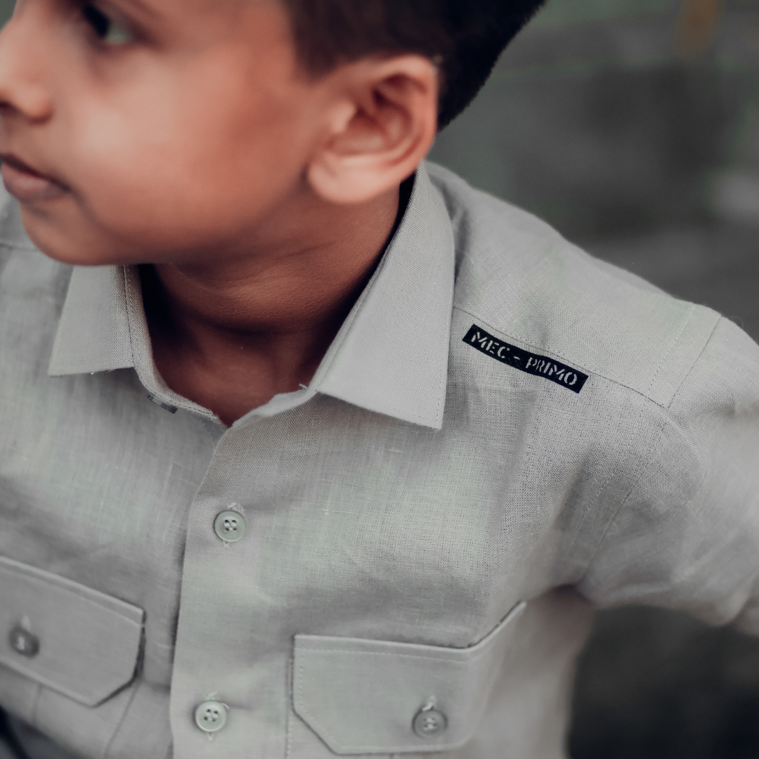 Grey - Pure Linen Cord Set - For Kids