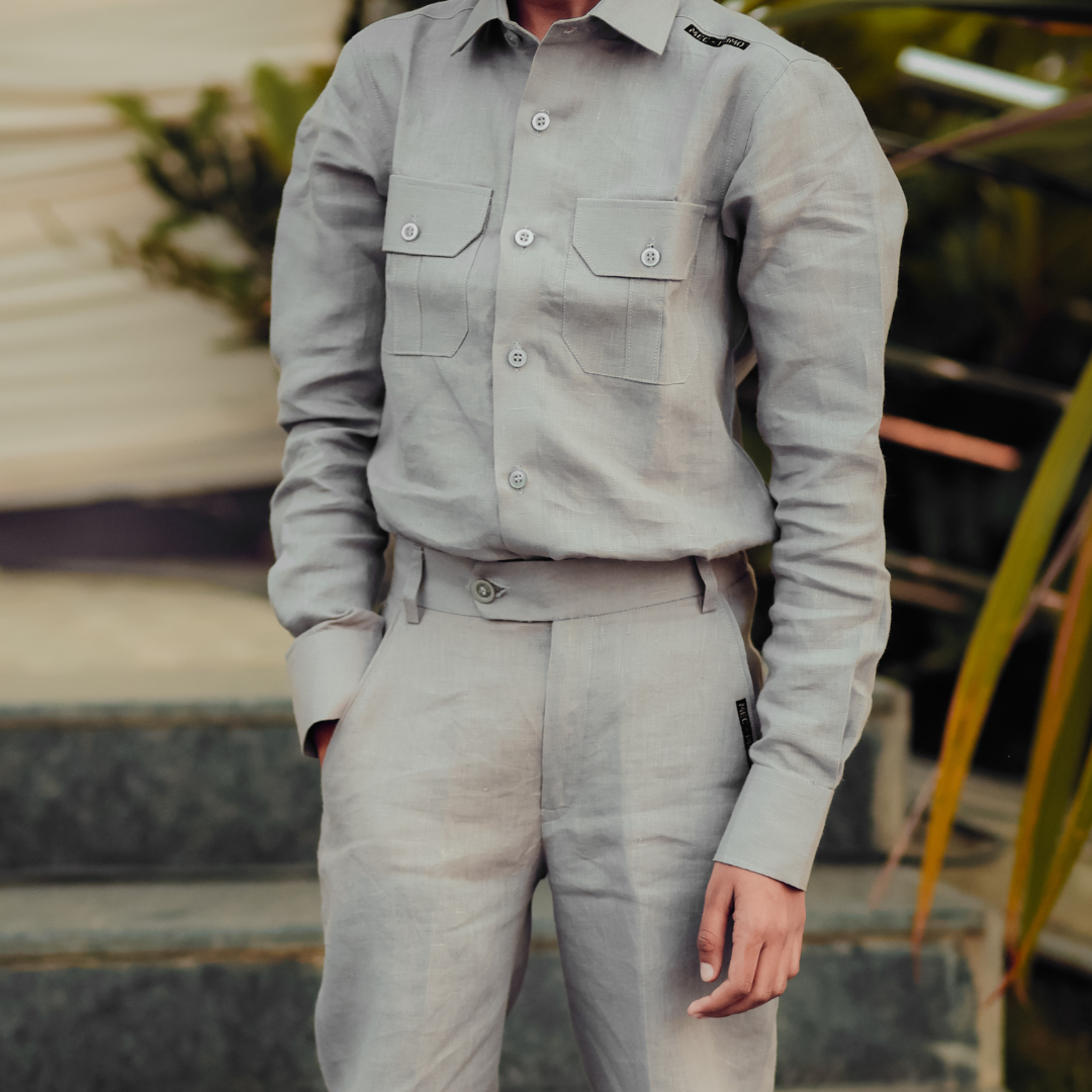 Grey - Pure Linen Cord Set - For Kids