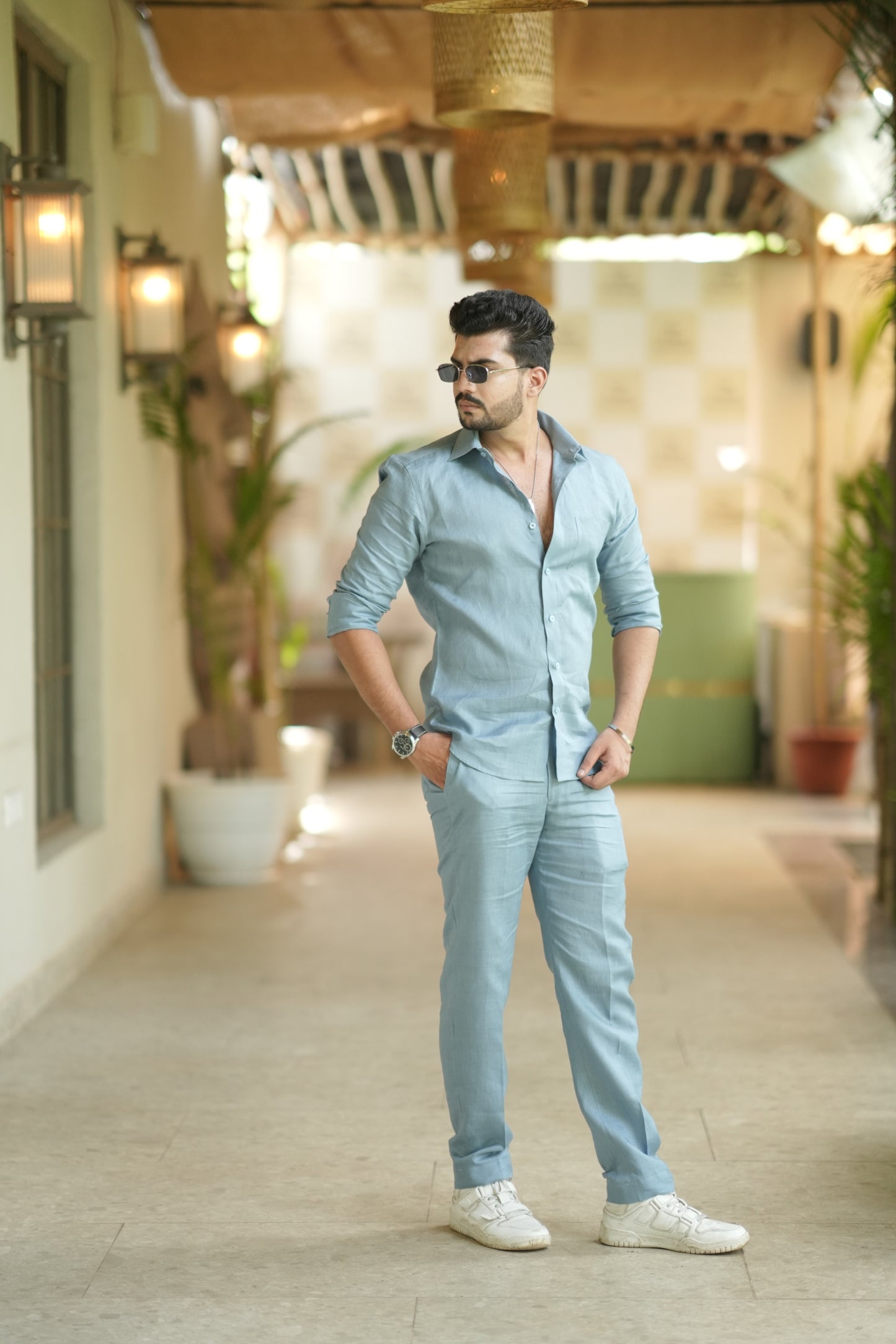 Denim Blue Pure Linen Cord Set