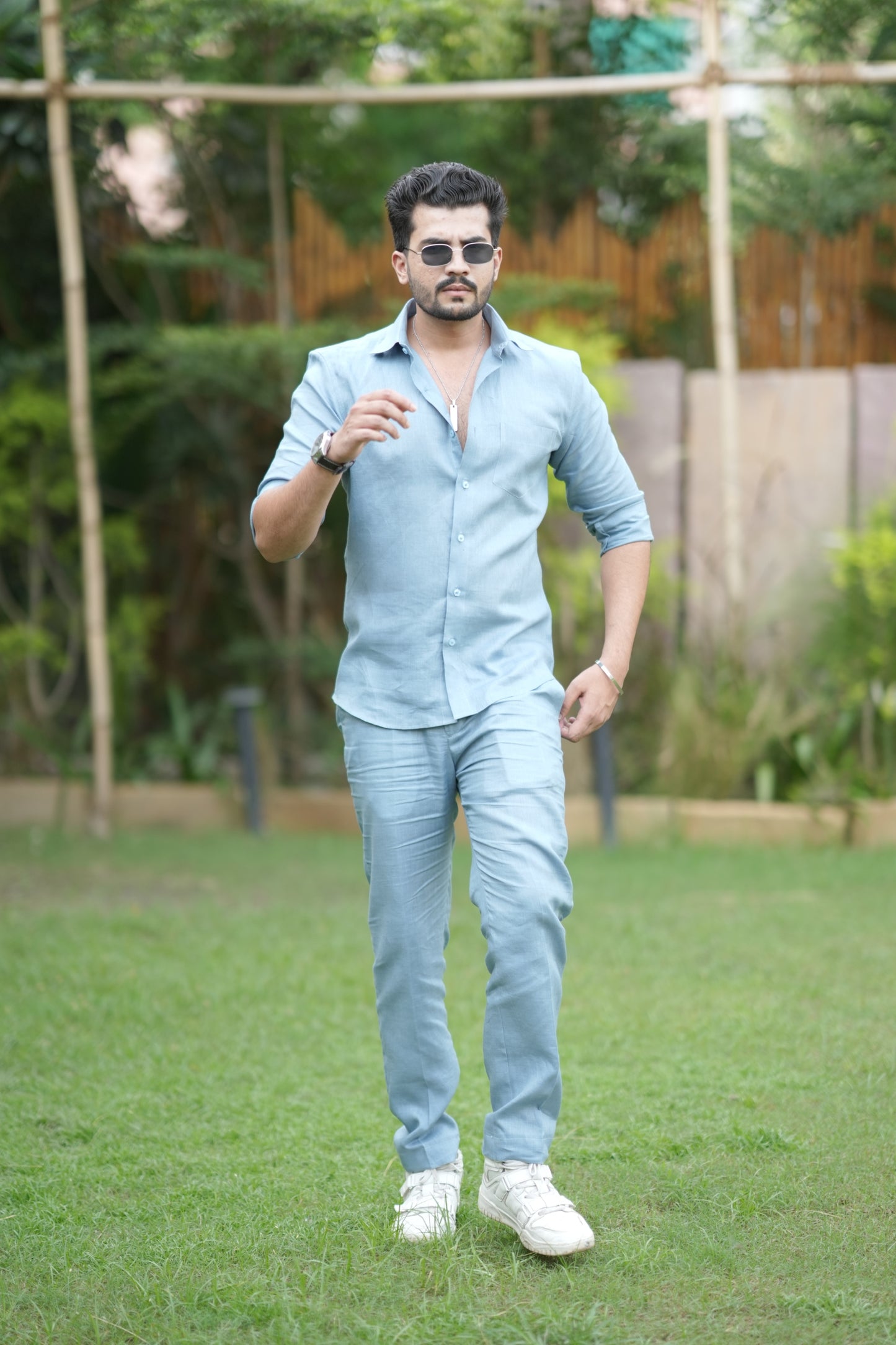 Denim Blue Pure Linen Cord Set