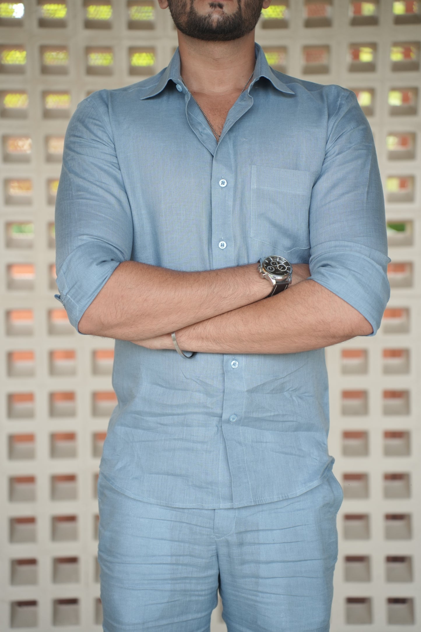 Denim Blue Pure Linen Cord Set