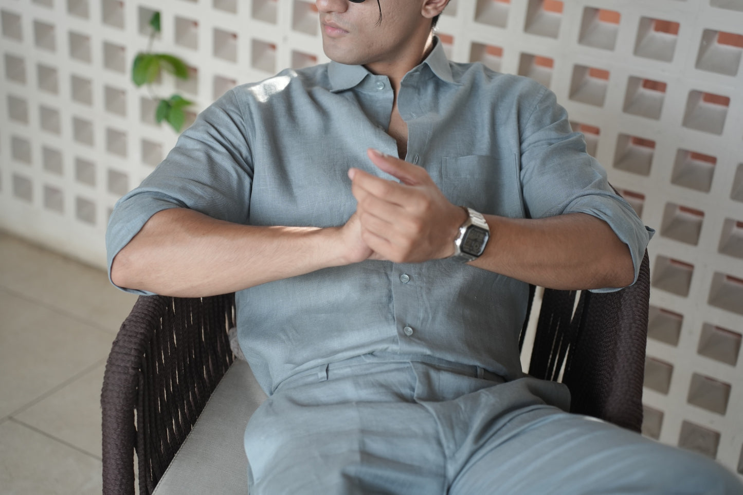 Greenish Grey Pure Linen Cord Set