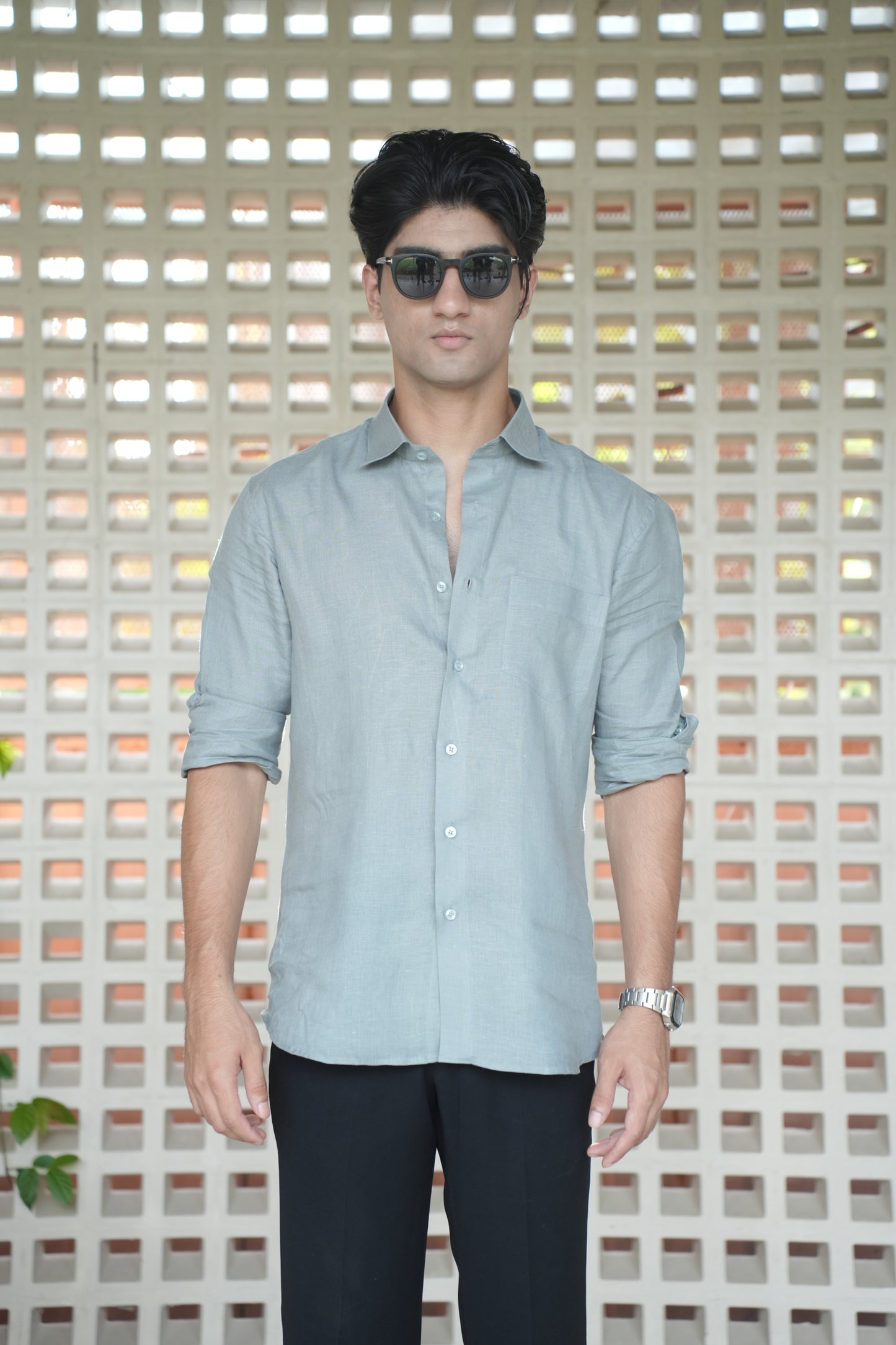 Greenish Grey Linen Shirt