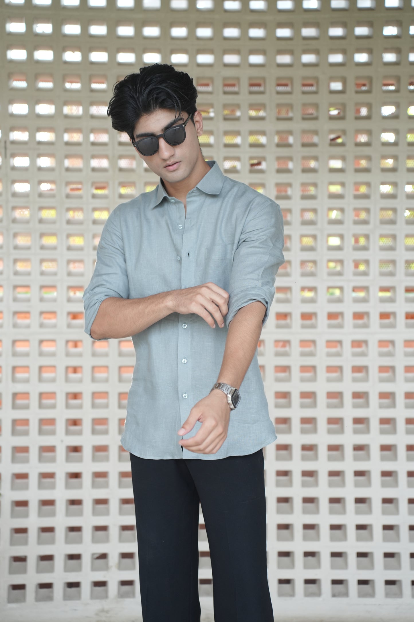 Greenish Grey Linen Shirt