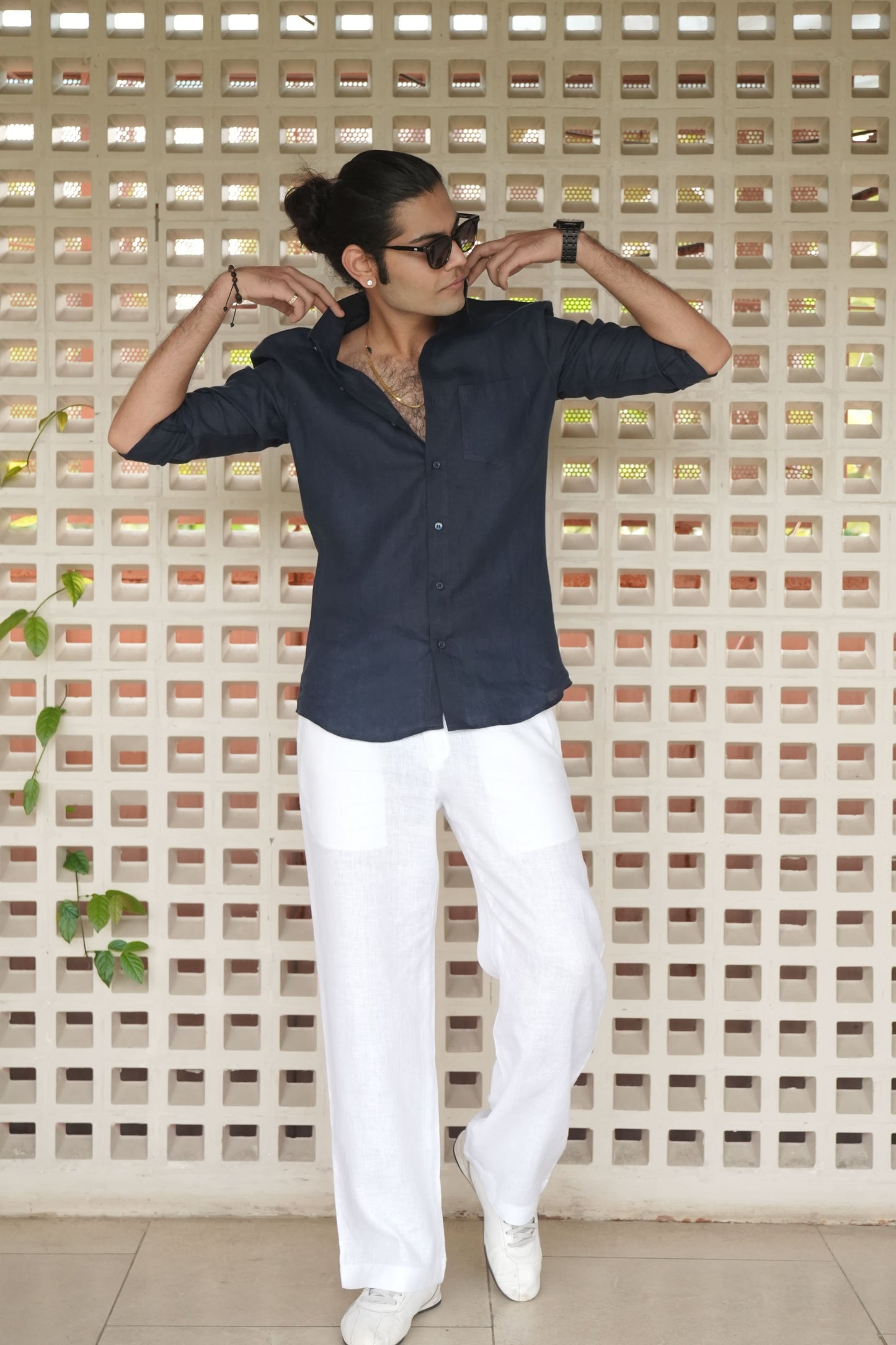 Navy Blue Linen Shirt