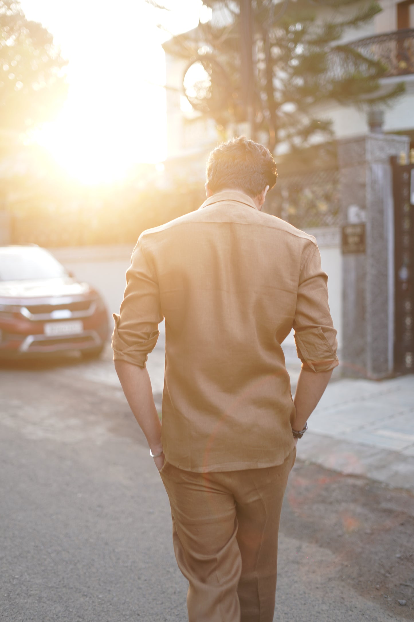 Tobacco Brown Pure Linen Cord Set