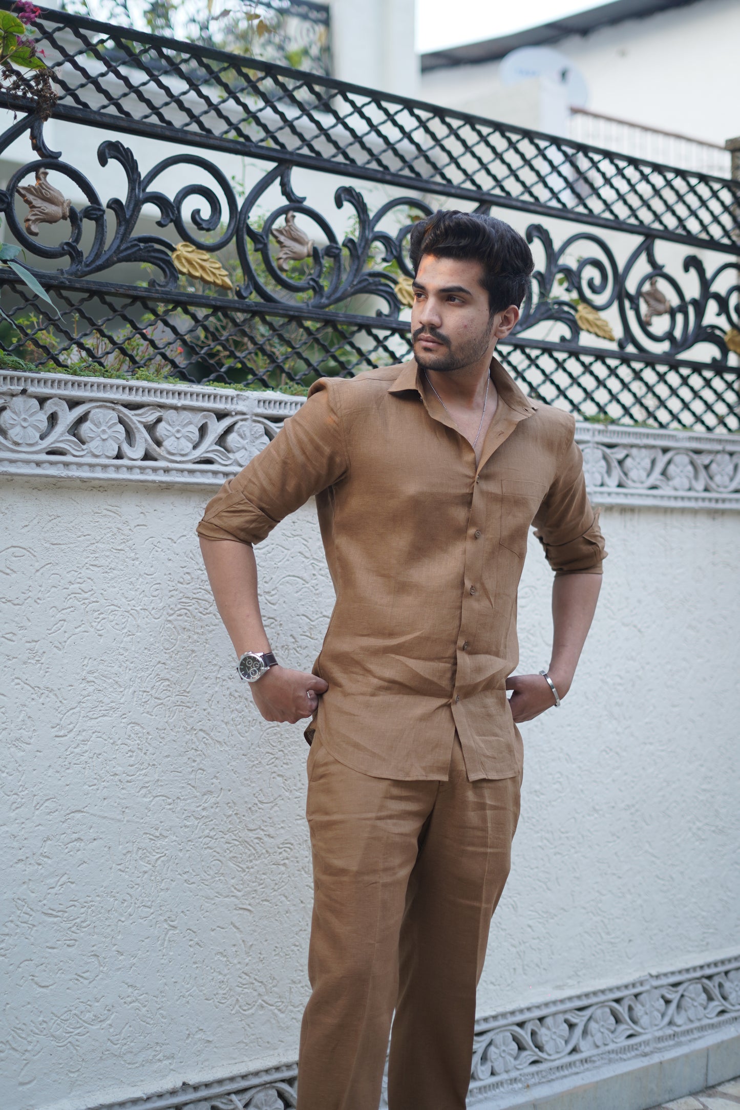 Tobacco Brown Pure Linen Cord Set