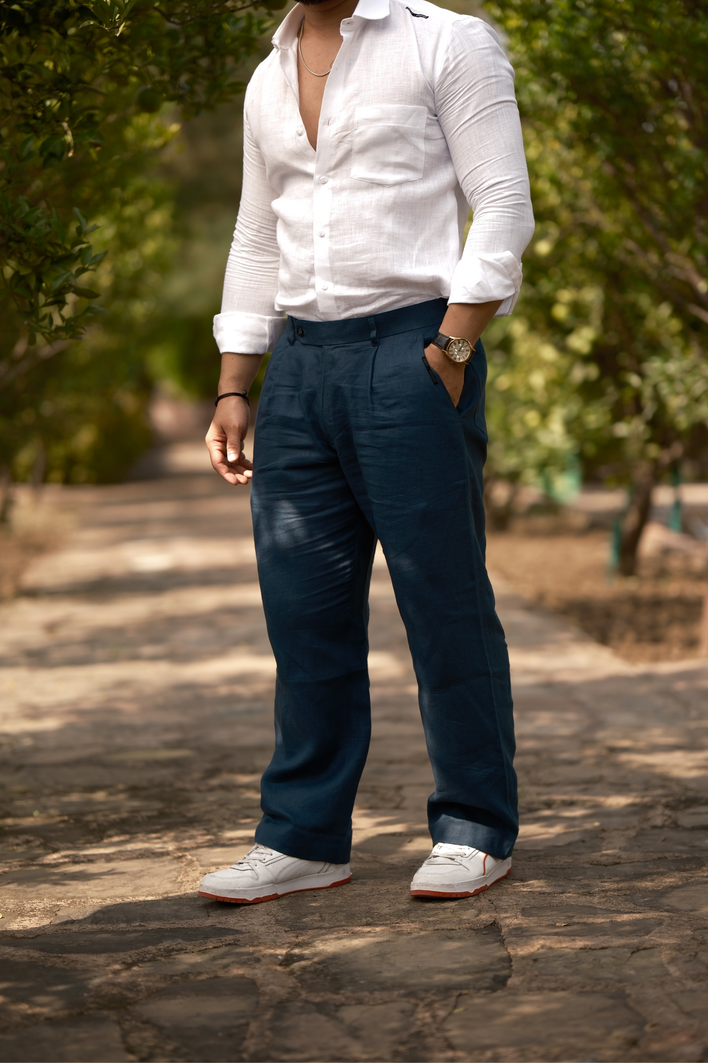 Teal Blue - Pure Linen Loose Pants