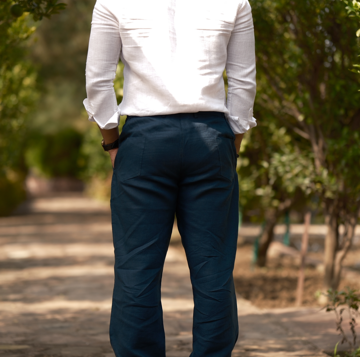 Teal Blue - Pure Linen Loose Pants