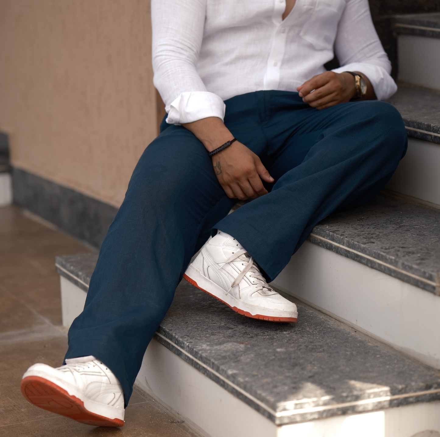 Teal Blue - Pure Linen Loose Pants