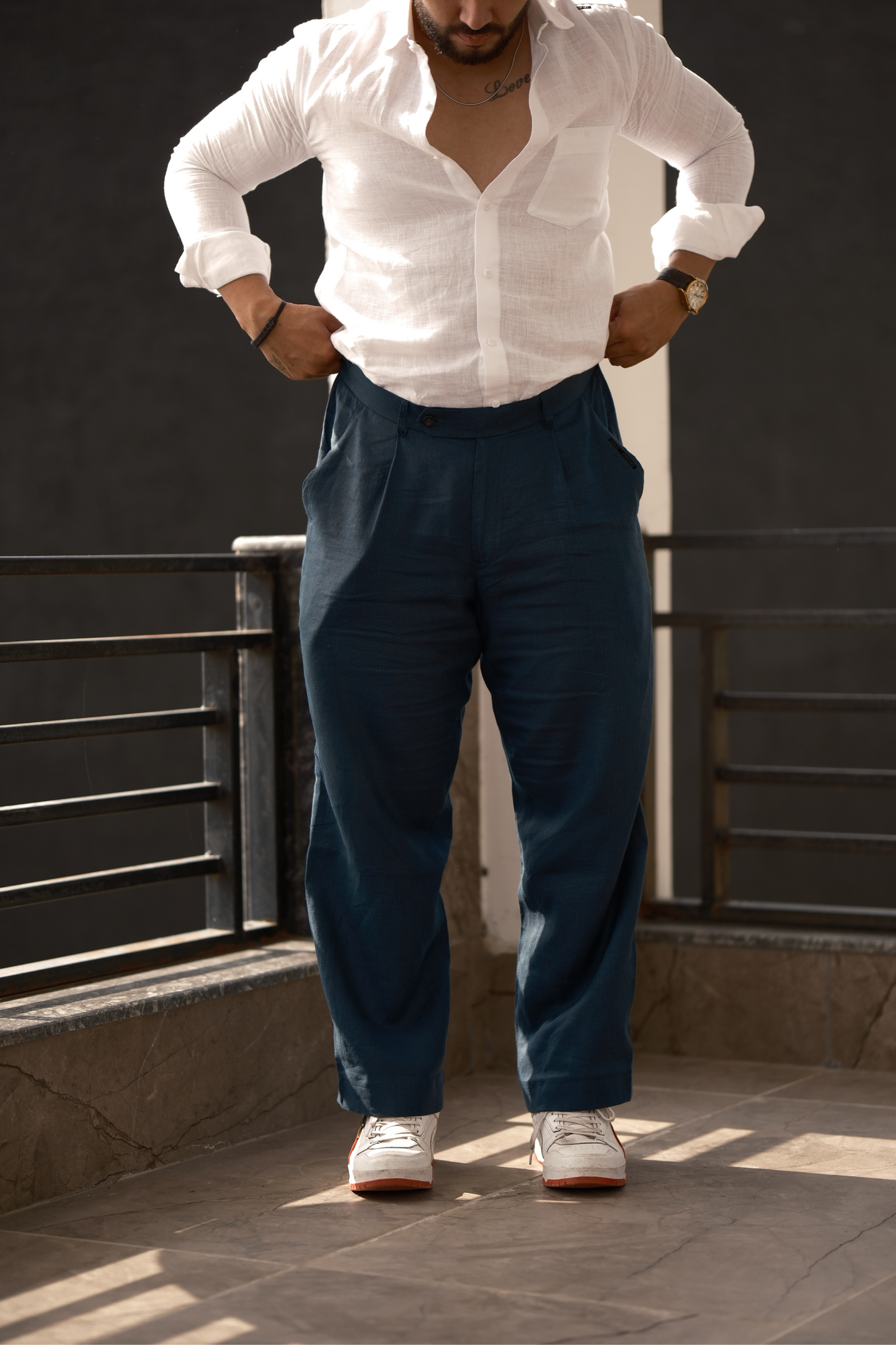 Teal Blue - Pure Linen Loose Pants