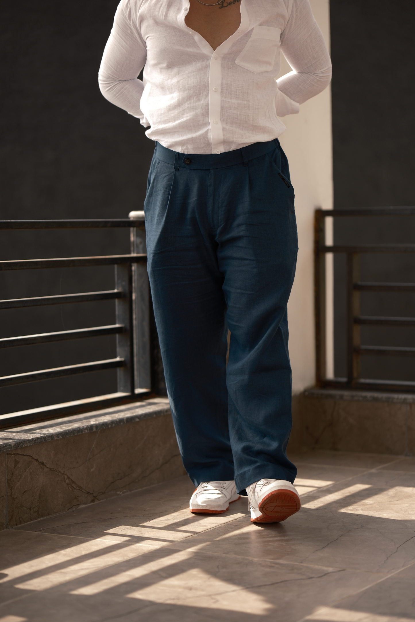 Teal Blue - Pure Linen Loose Pants