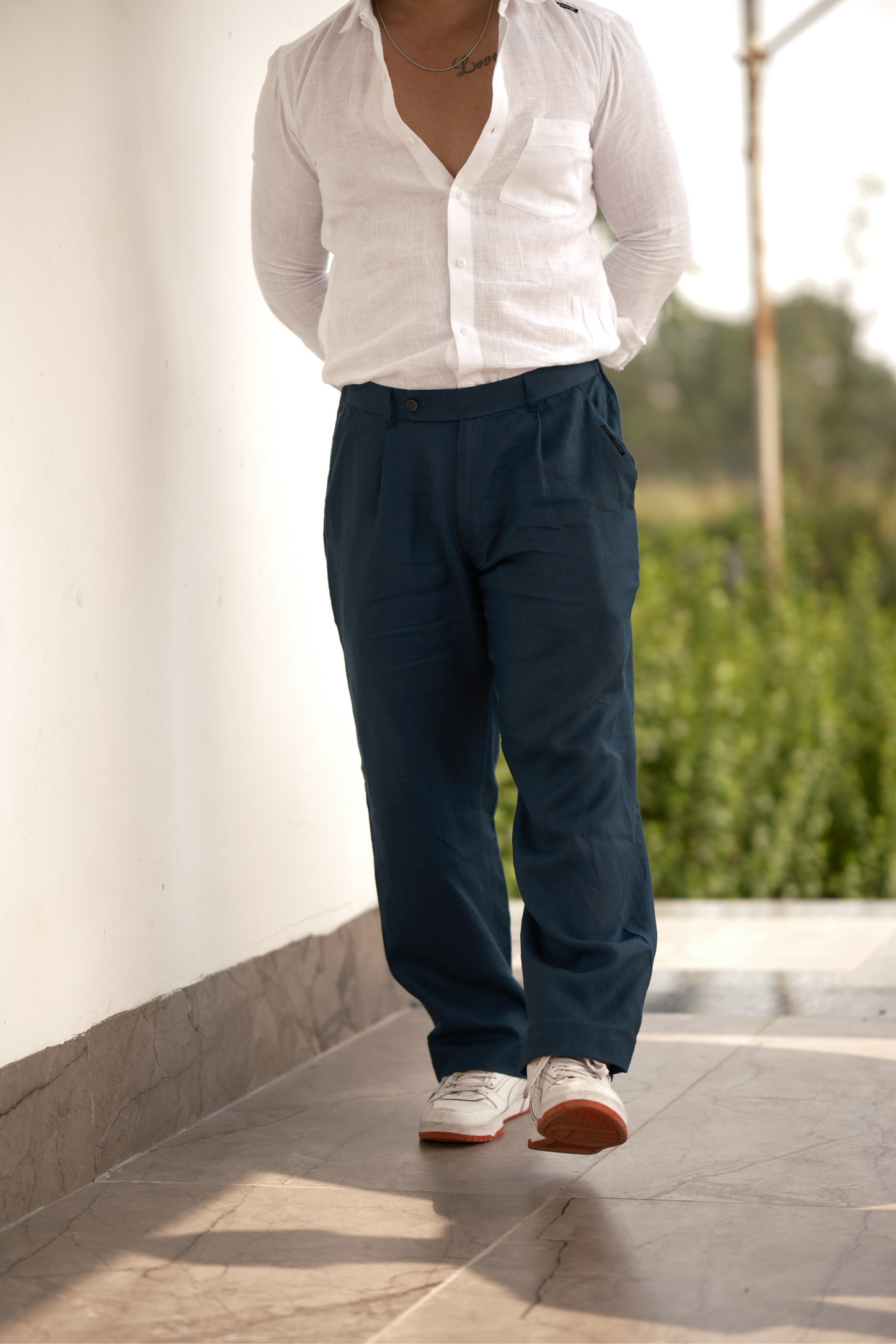 Teal Blue - Pure Linen Loose Pants
