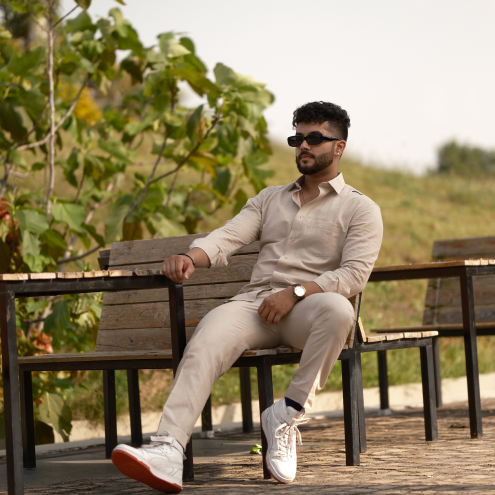 Natural - Cotton Linen Co-ord Set - Full Shirt Full Pant
