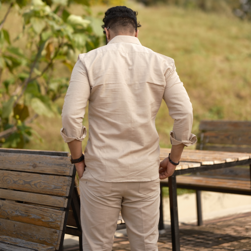 Natural - Cotton Linen Co-ord Set - Full Shirt Full Pant