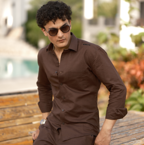 Brown - Cotton Linen Full Shirt