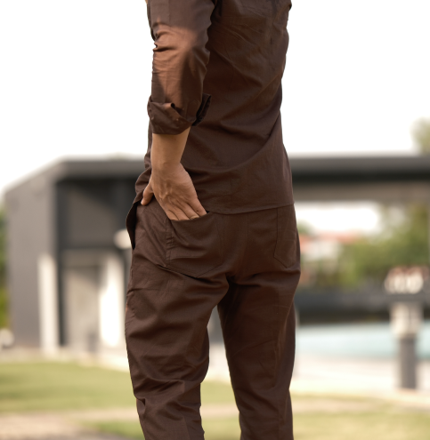 Brown - Cotton Linen Co-ord Set - Full Shirt Full Pant