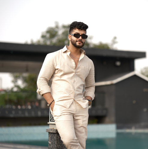 Cream - Cotton Linen Full Shirt
