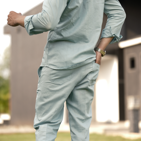 Dusty Blue - Cotton Linen Full Pant