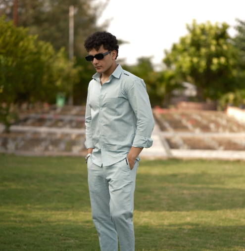 Dusty Blue - Cotton Linen Full Pant