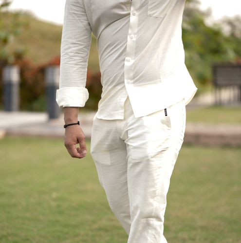 Cream - Cotton Linen Full Pant