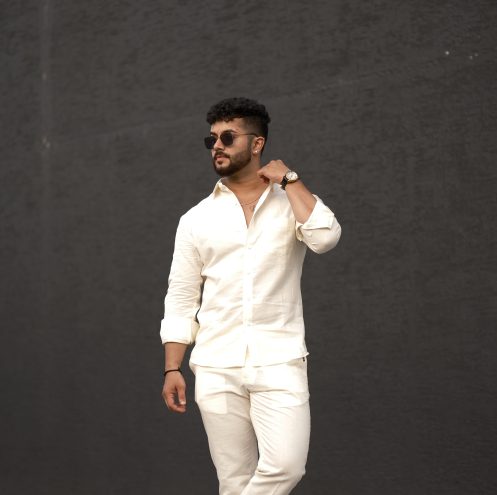Cream - Cotton Linen Co-ord Set - Full Shirt Full Pant