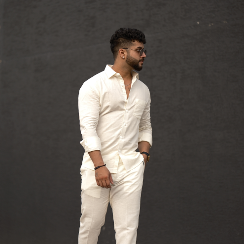 Cream - Cotton Linen Full Pant
