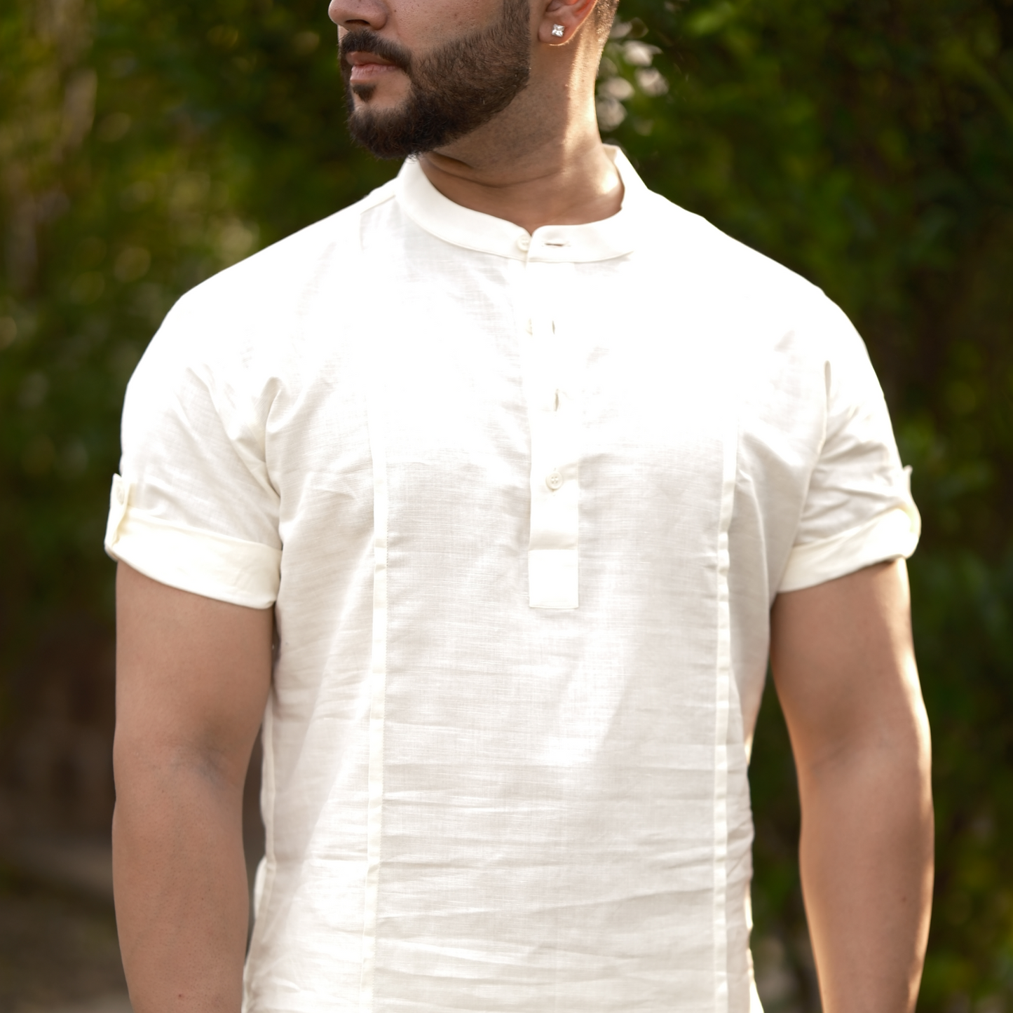 Cream - Cotton Linen Co-ord Set - Half Pant Half Shirt