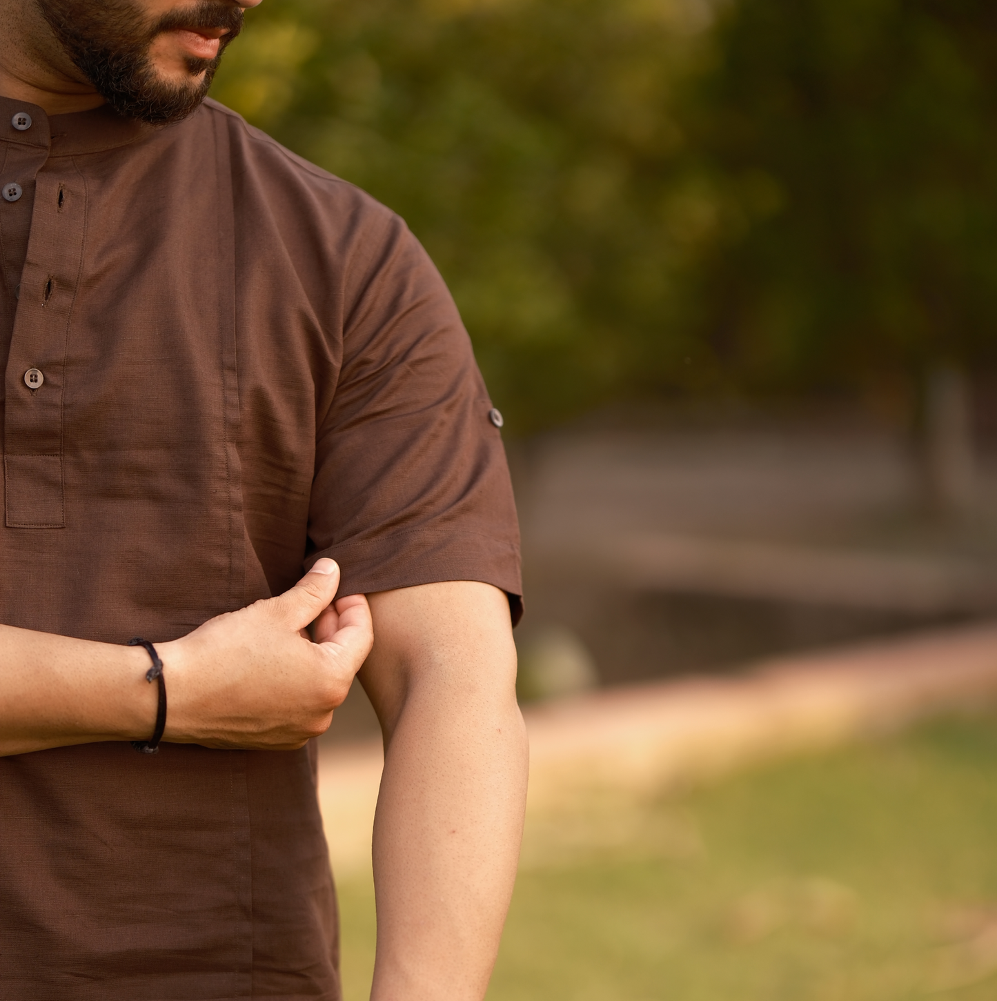 Brown - Cotton Linen Co-ord Set - Half Pant Half Shirt