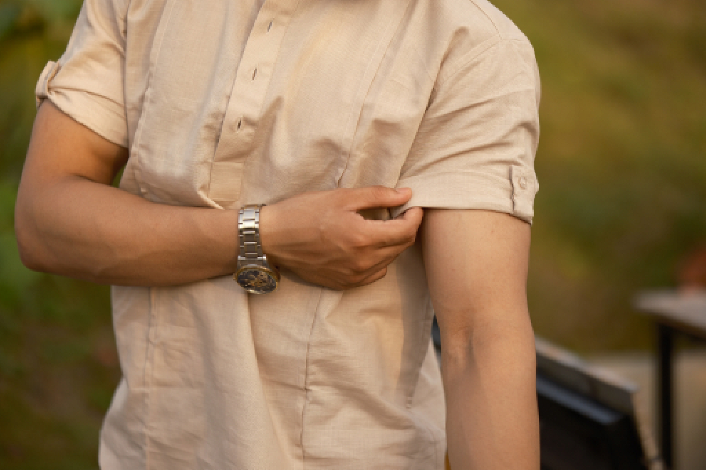 Natural - Cotton Linen Co-ord Set - Half Pant Half Shirt
