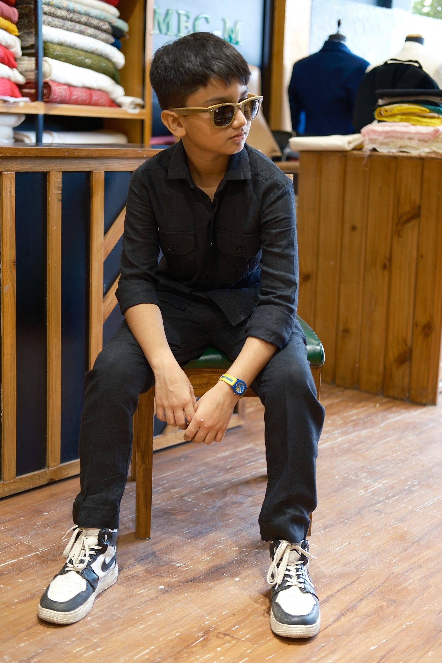 Black Linen Cord Set - For Kids