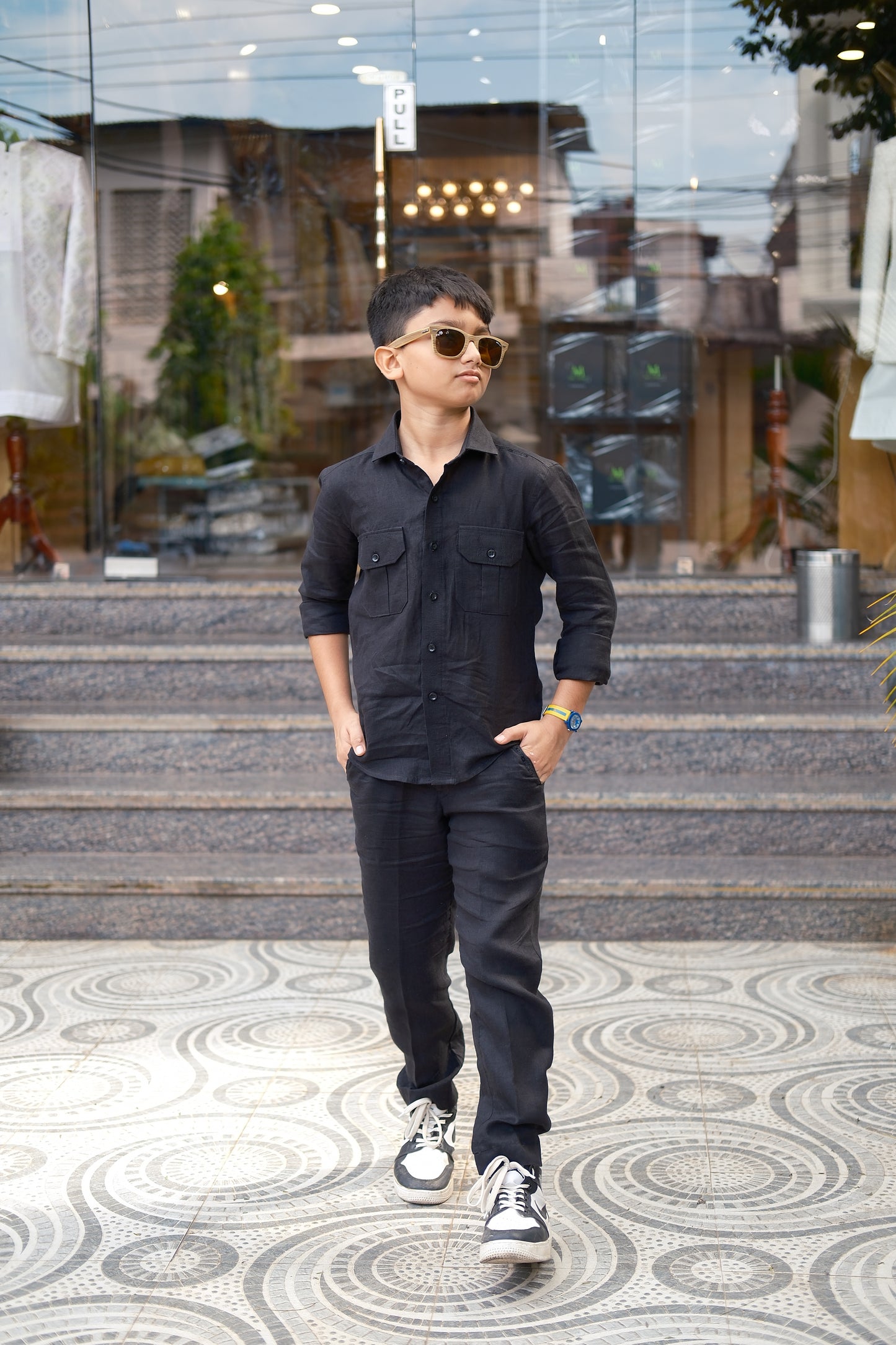 Black Linen Cord Set - For Kids