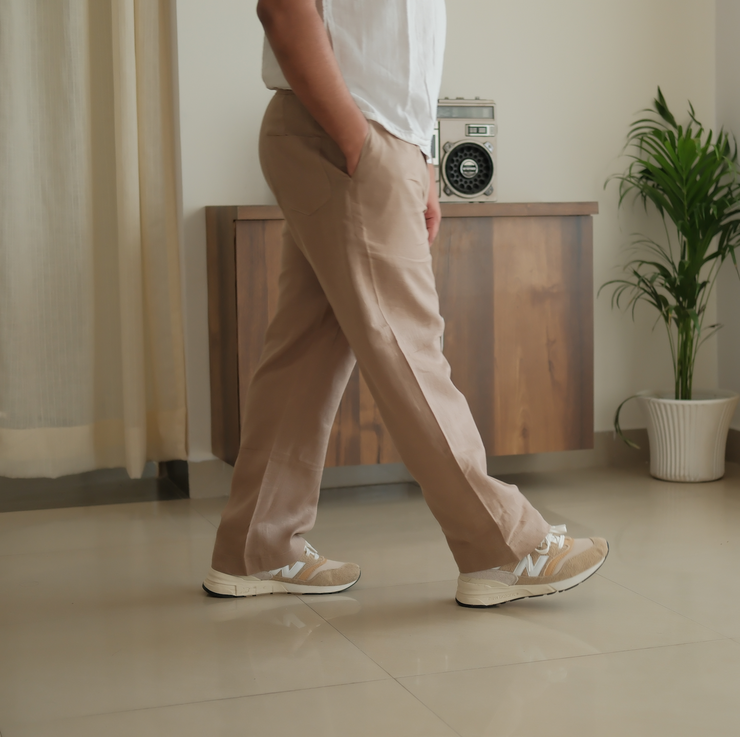 Beige Brown - Pure Linen Loose Pants