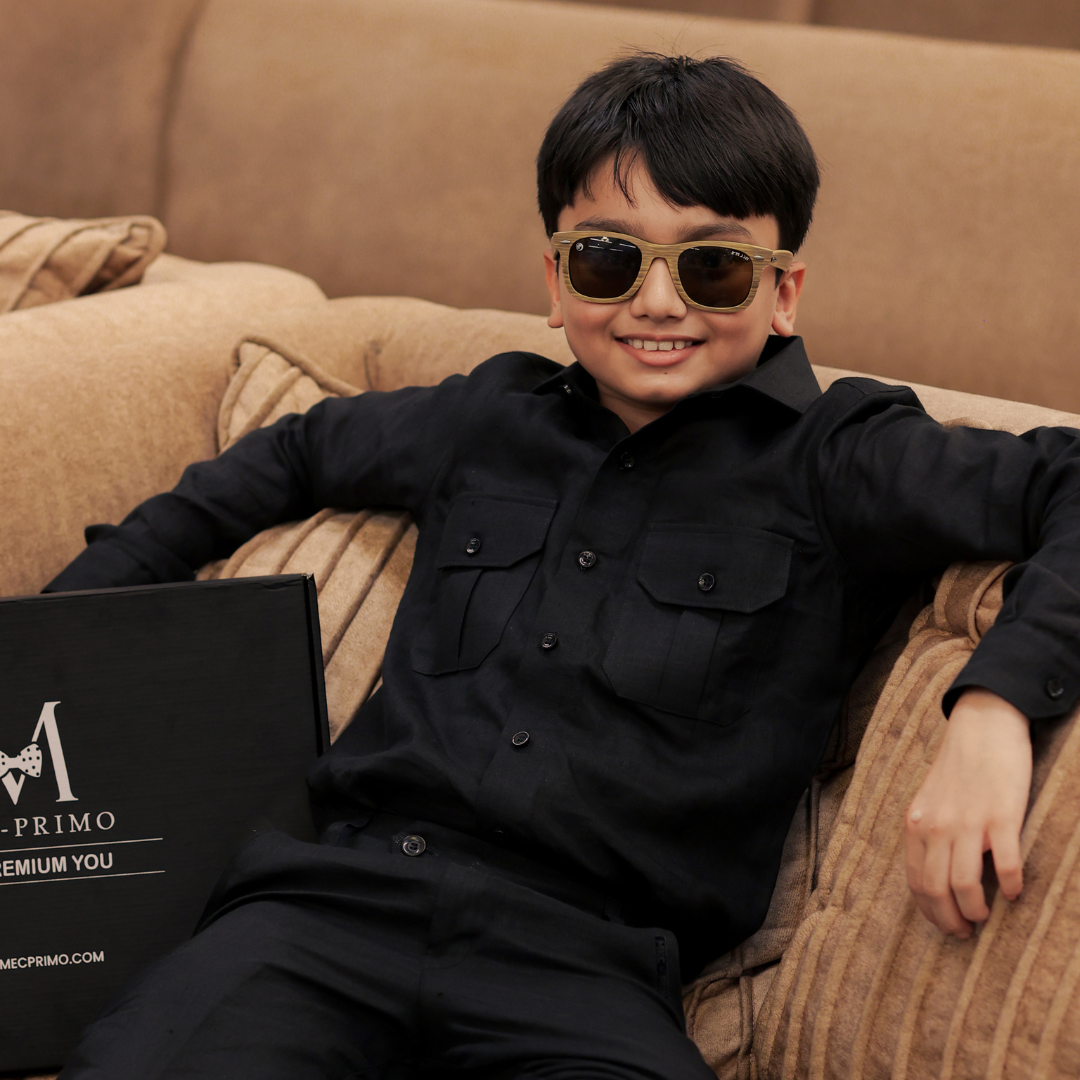 Black Linen Cord Set - For Kids