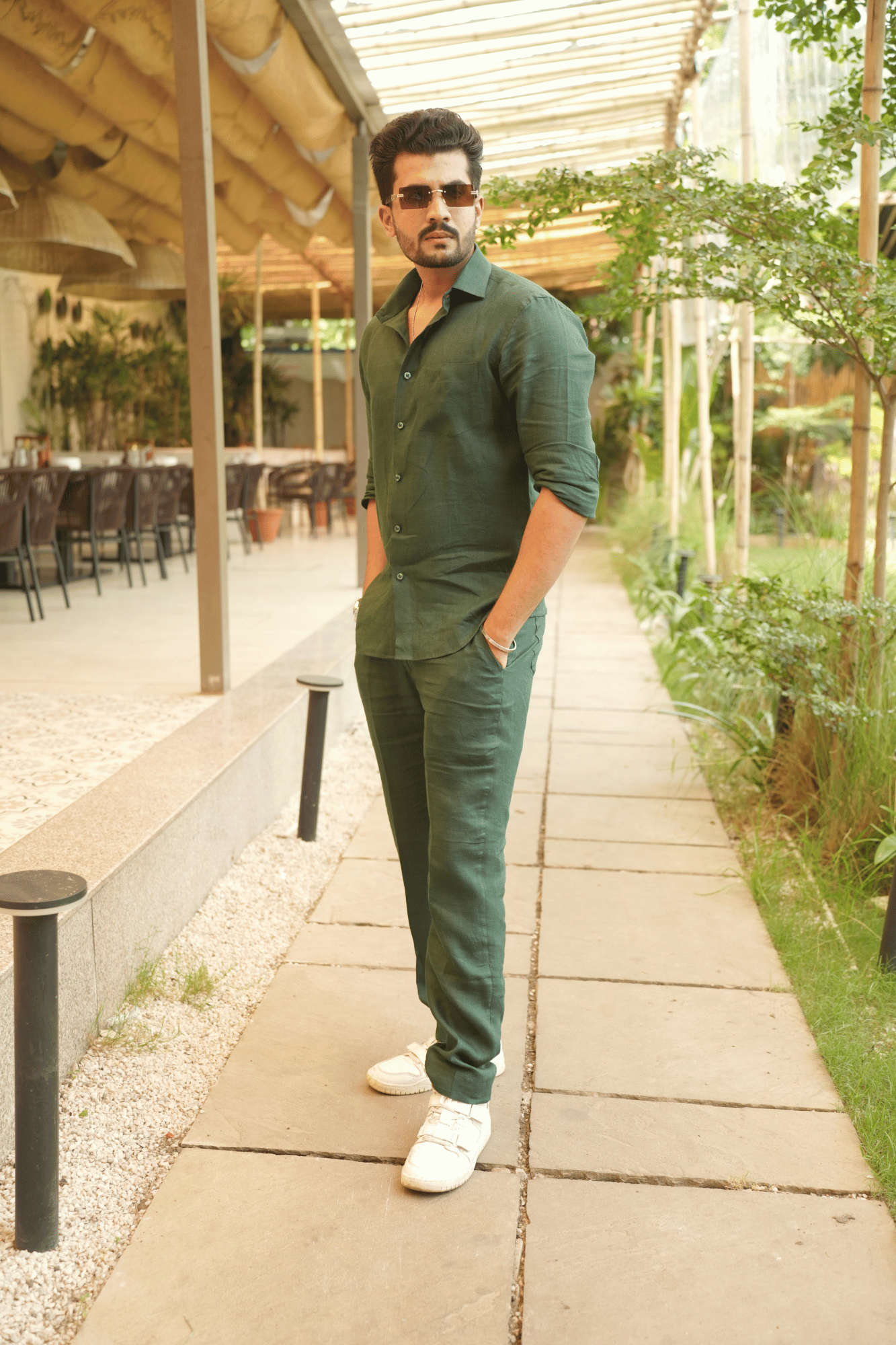 Bottle Green Pure Linen Cord Set