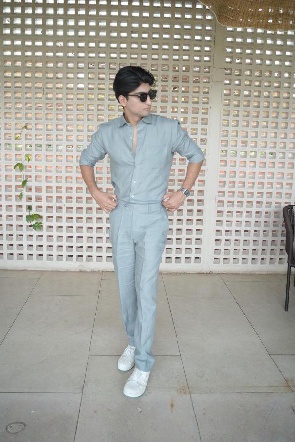 Greenish Grey Pure Linen Cord Set