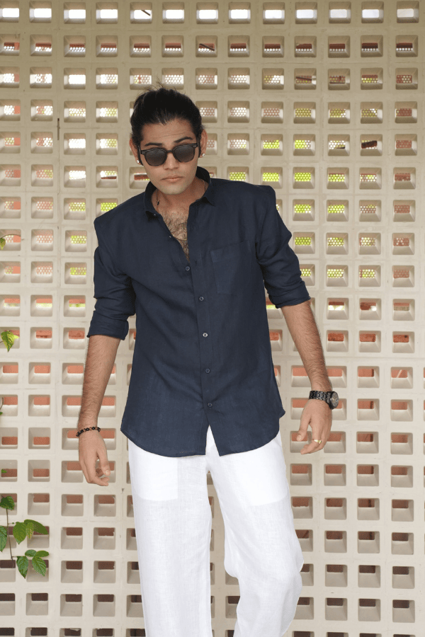 Navy Blue Linen Shirt