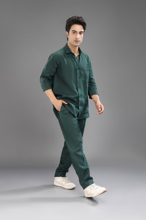 Bottle Green Pure Linen Cord Set