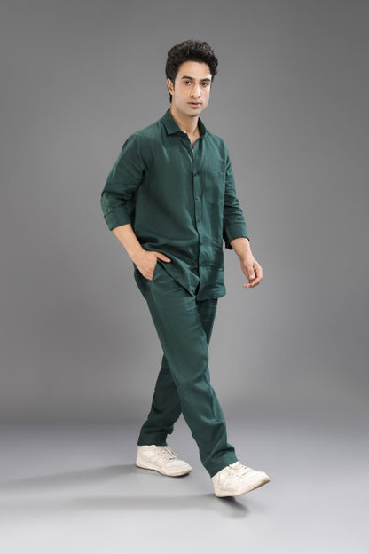 Bottle Green Pure Linen Cord Set