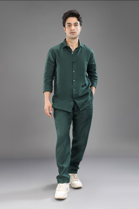Bottle Green Pure Linen Cord Set