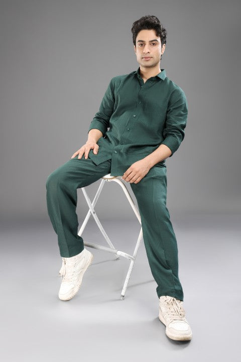 Bottle Green Pure Linen Cord Set