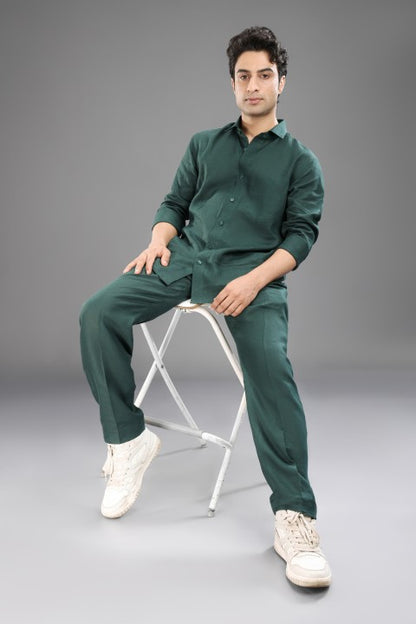 Bottle Green Pure Linen Cord Set
